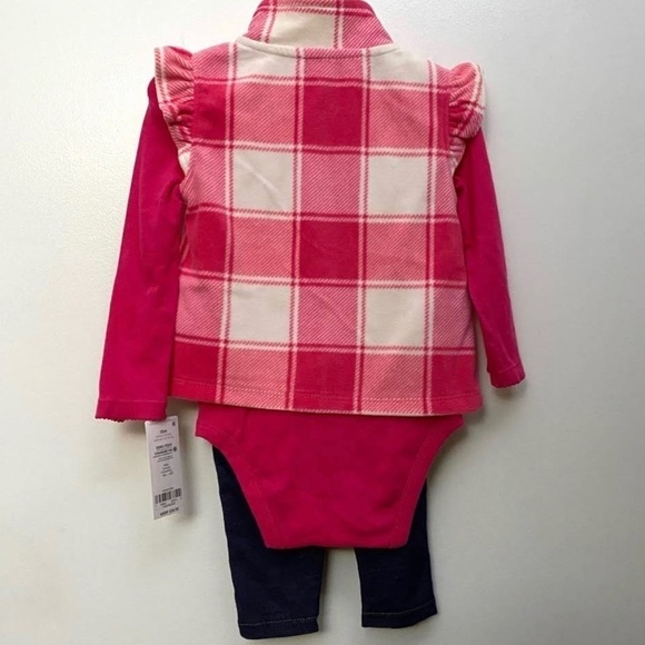 CARTERS Barbie Pink Baby Girl 3-Piece  Little Vest Jeans Set Valentines Day - Picture 5 of 11